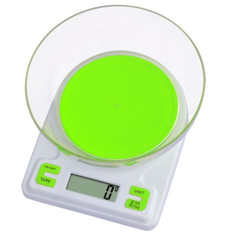 Colorful food scale with a bowl