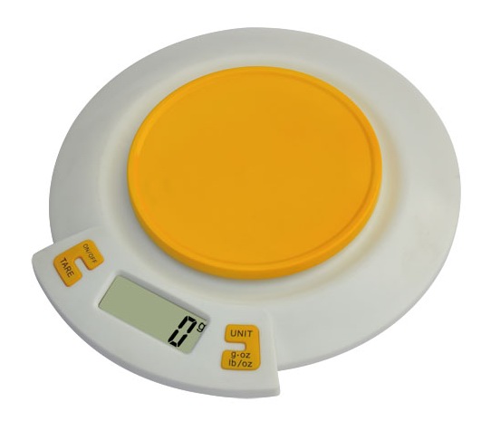 Colorful food scale with a bowl